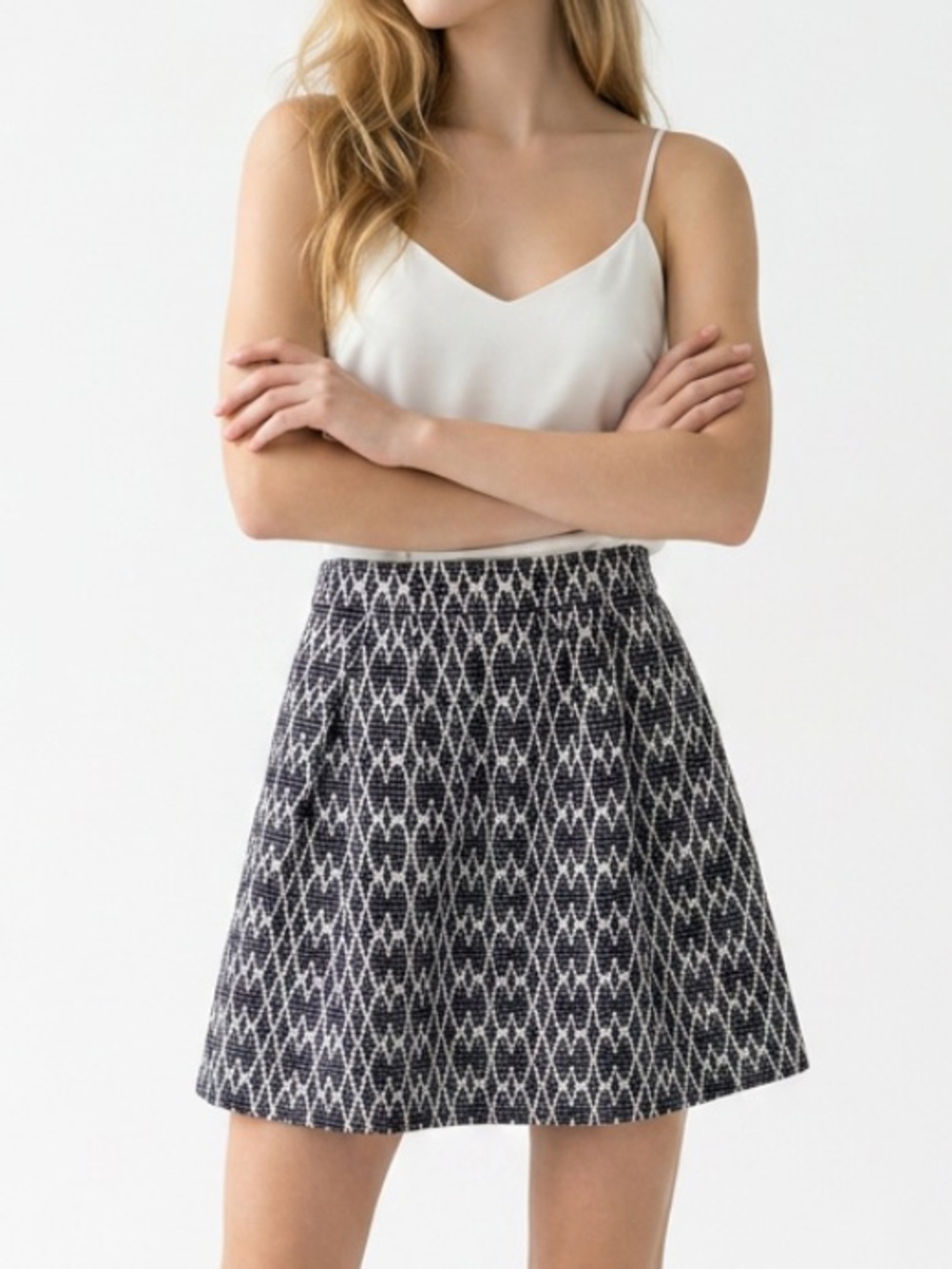 J CREW Skirt Jacquard Mini Geometric Blue Whiter Full
